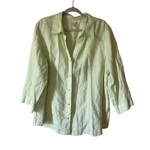 Talbots 100% Linen Lime Green Button 3/4 Blouse Shirt Women’s 3X Casual Coastal